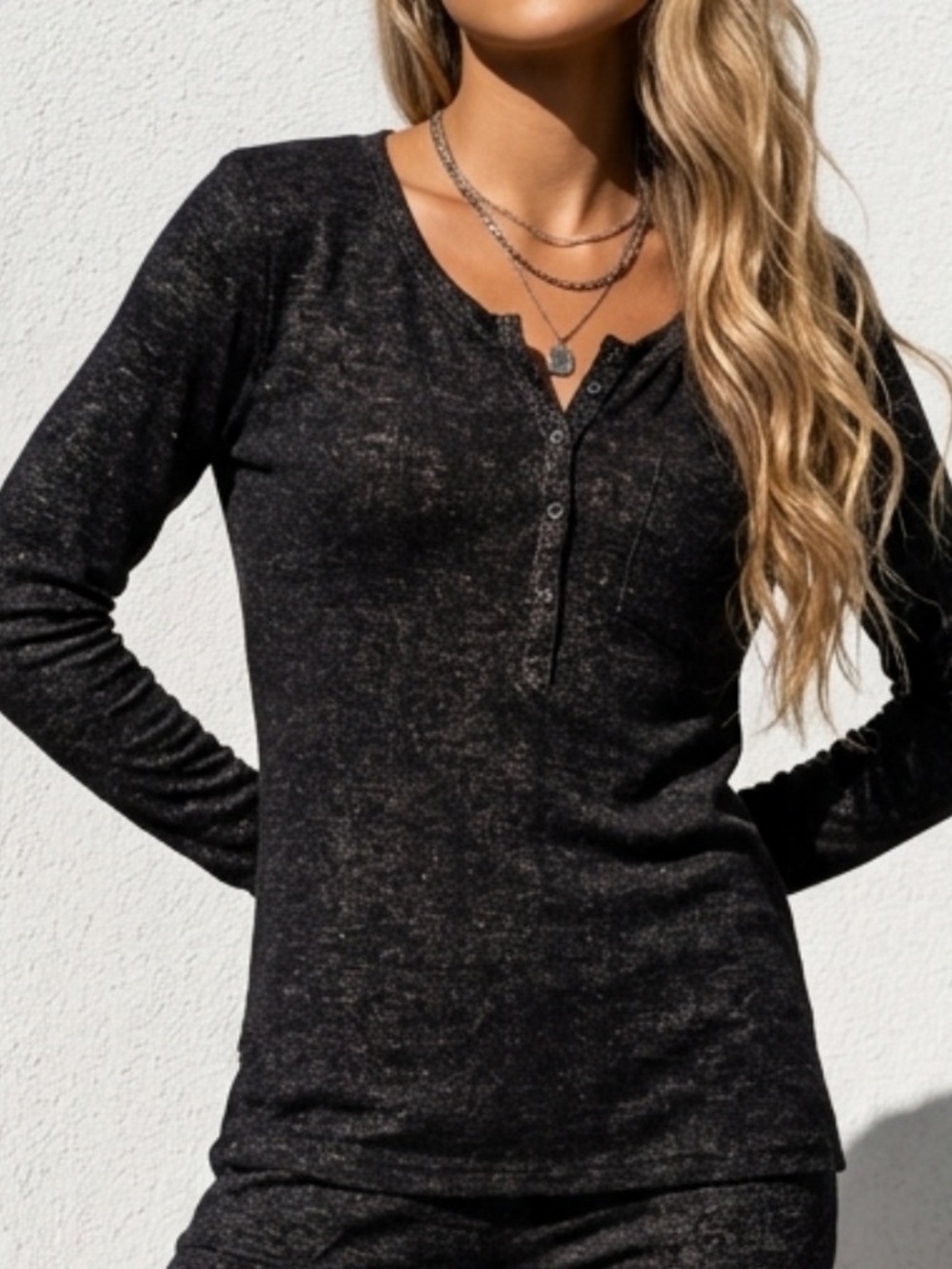 Rails | Rails Everett Long Sleeve Henley Top in Black NWT size L - Picture 1 of 9